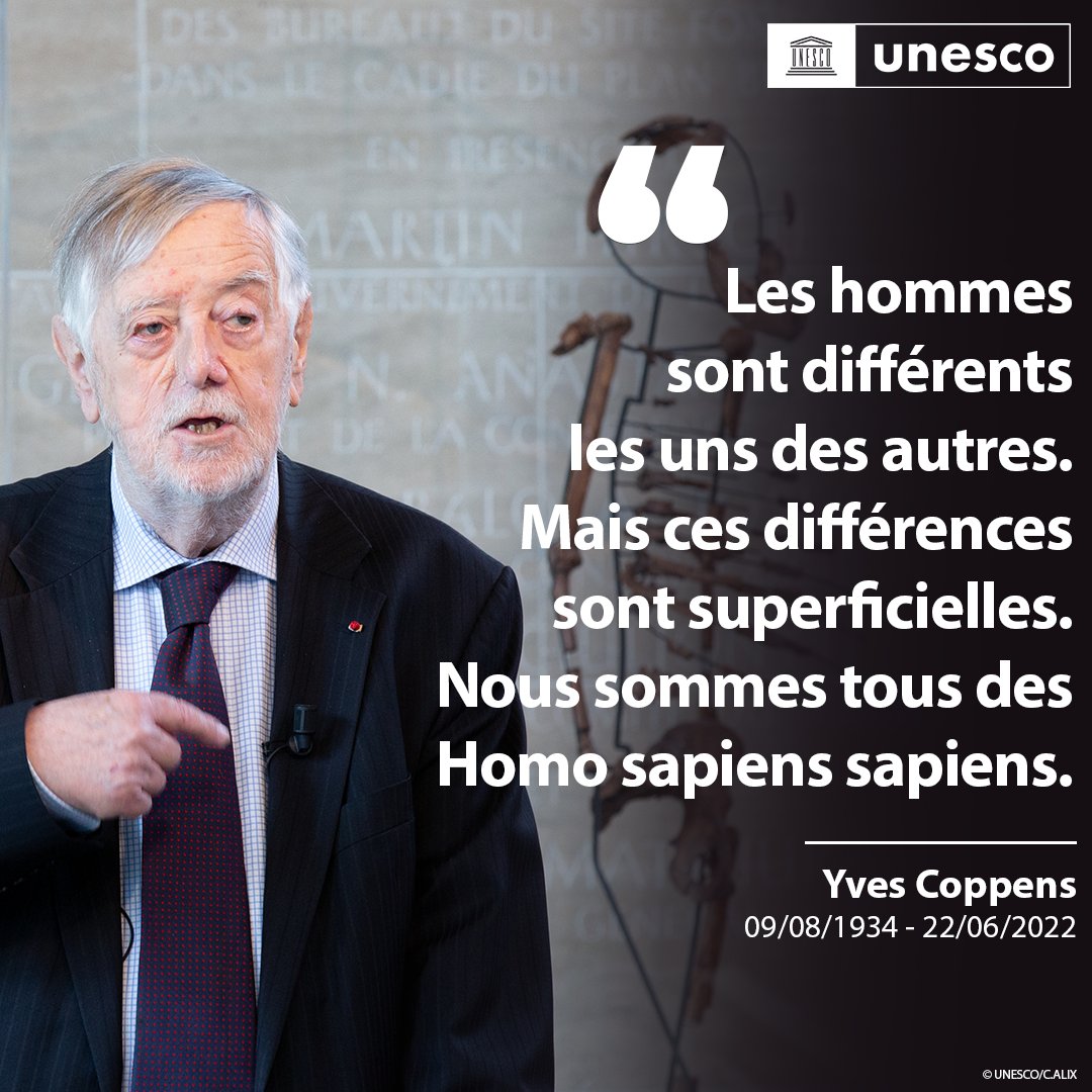UNESCO_fr's tweet photo. Nous sommes très attristés par le décès du paléontologue Yves Coppens, lauréat du Prix UNESCO Kalinga pour la vulgarisation scientifique.

Il y a 1 an, en sa présence, notre collection d'œuvres s'enrichissait d’une réplique de Lucy offerte par l'Éthiopie.

https://t.co/Lg66zPHILA https://t.co/EUy3vSWYVT