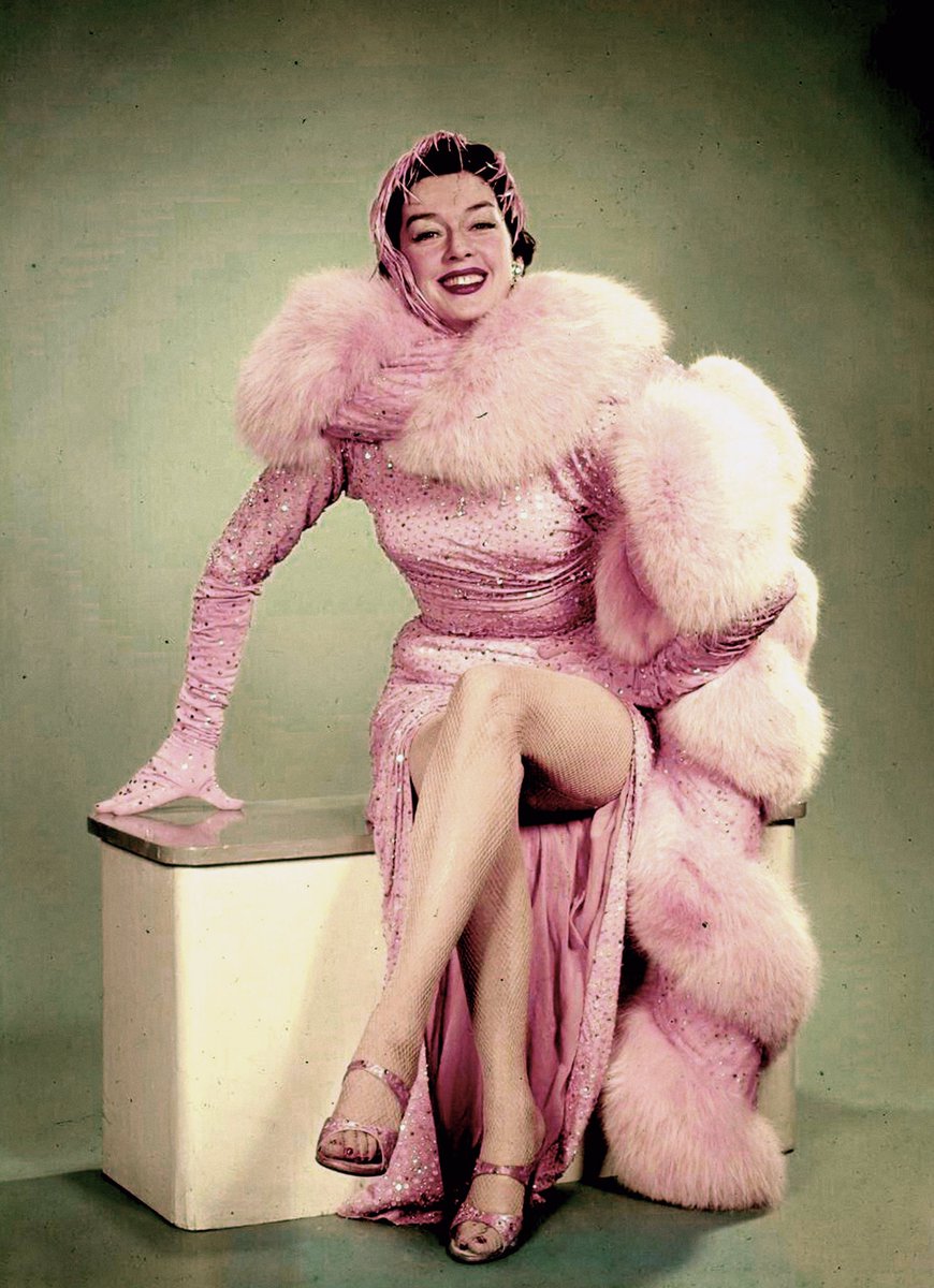 Roz wearing a costume by Edith Head for “The Girl Rush (1955),” her first musical film on-screen and produced by her husband, Fred Brisson.