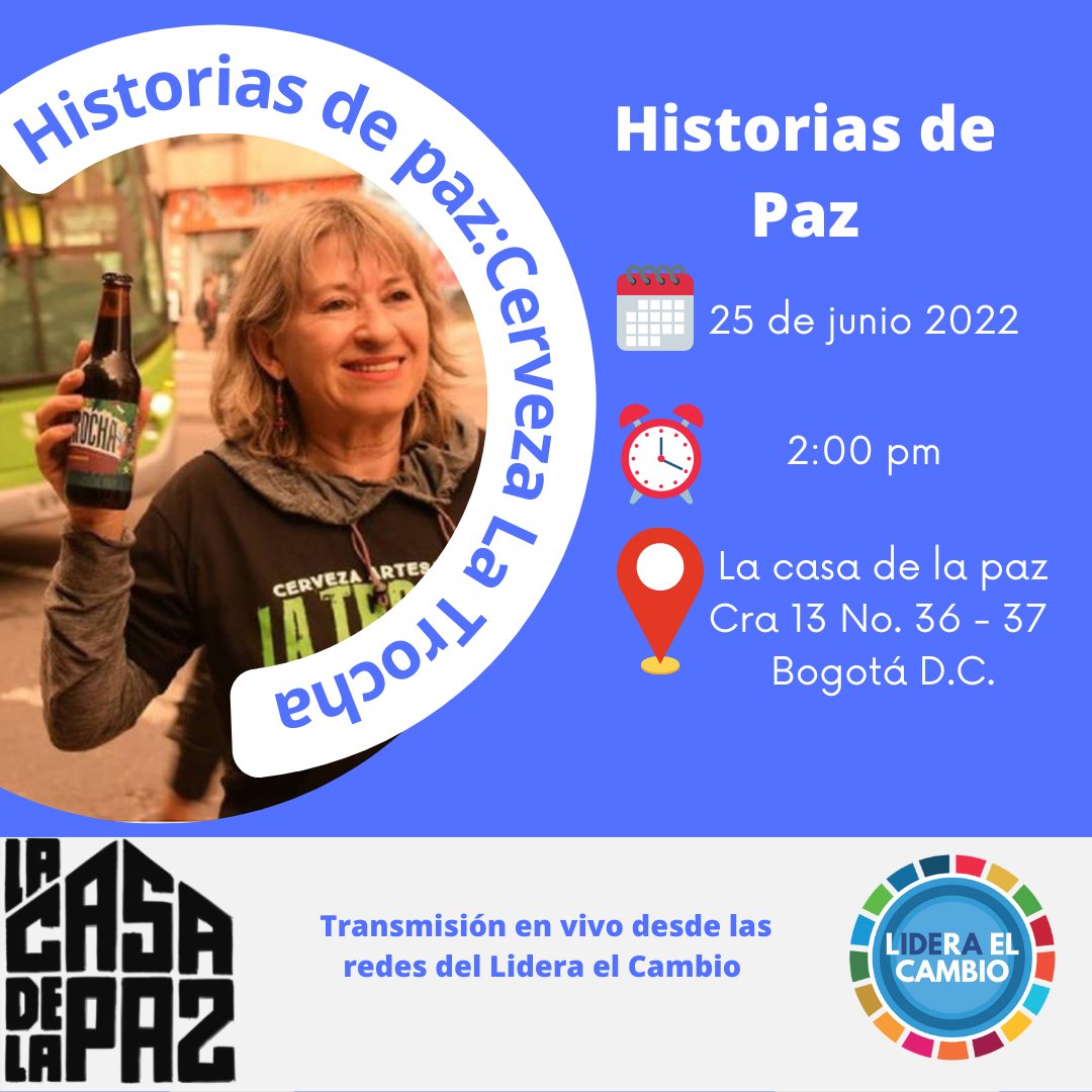 LideraCambio's tweet photo. #HistoriasDePaz 

Nos vemos este sábado 25 de junio en la Casa de la Paz en la Carrera 13 No. 36-37 en Bogotá para conocer historias y emprendimientos de paz. 

¿Nos vemos allá? Deja un ✌️si sí. 

#LideraElCambio https://t.co/UlylGrztTa