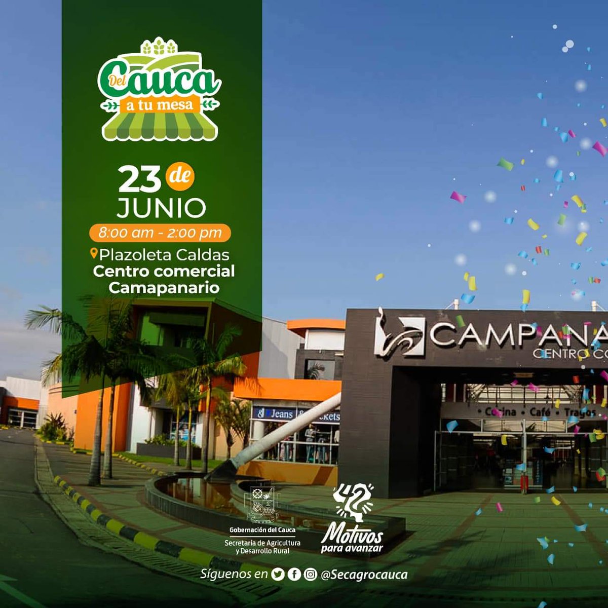 #NoTeLoPierdas🥑🍒 | Nos aliamos con <a href="/SecAgroCauca/">Agricultura Cauca</a>  para traerle a la comunidad de Popayán, lo mejor del campo Caucano a través del mercado campesino #DelCaucaATuMesa 

Te esperamos este jueves 23 de junio en la Plazoleta Caldas desde las 8 am en <a href="/CampanarioCC/">Campanario Centro Comercial 🧡</a>