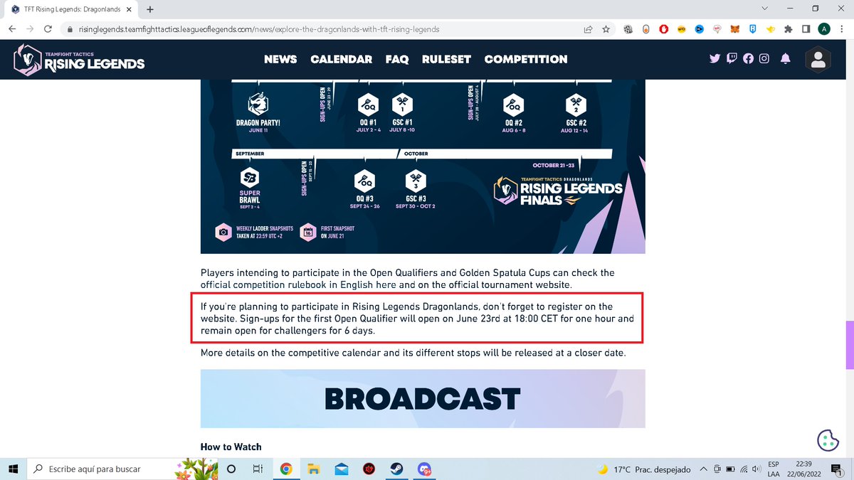 CharlyAlmeidaD's tweet photo. @TFTesportsEMEA Hey, in the article said that was tomorrow for one hour and then the rest of the 6 days for challenger players... https://t.co/XM3OyuQE5k