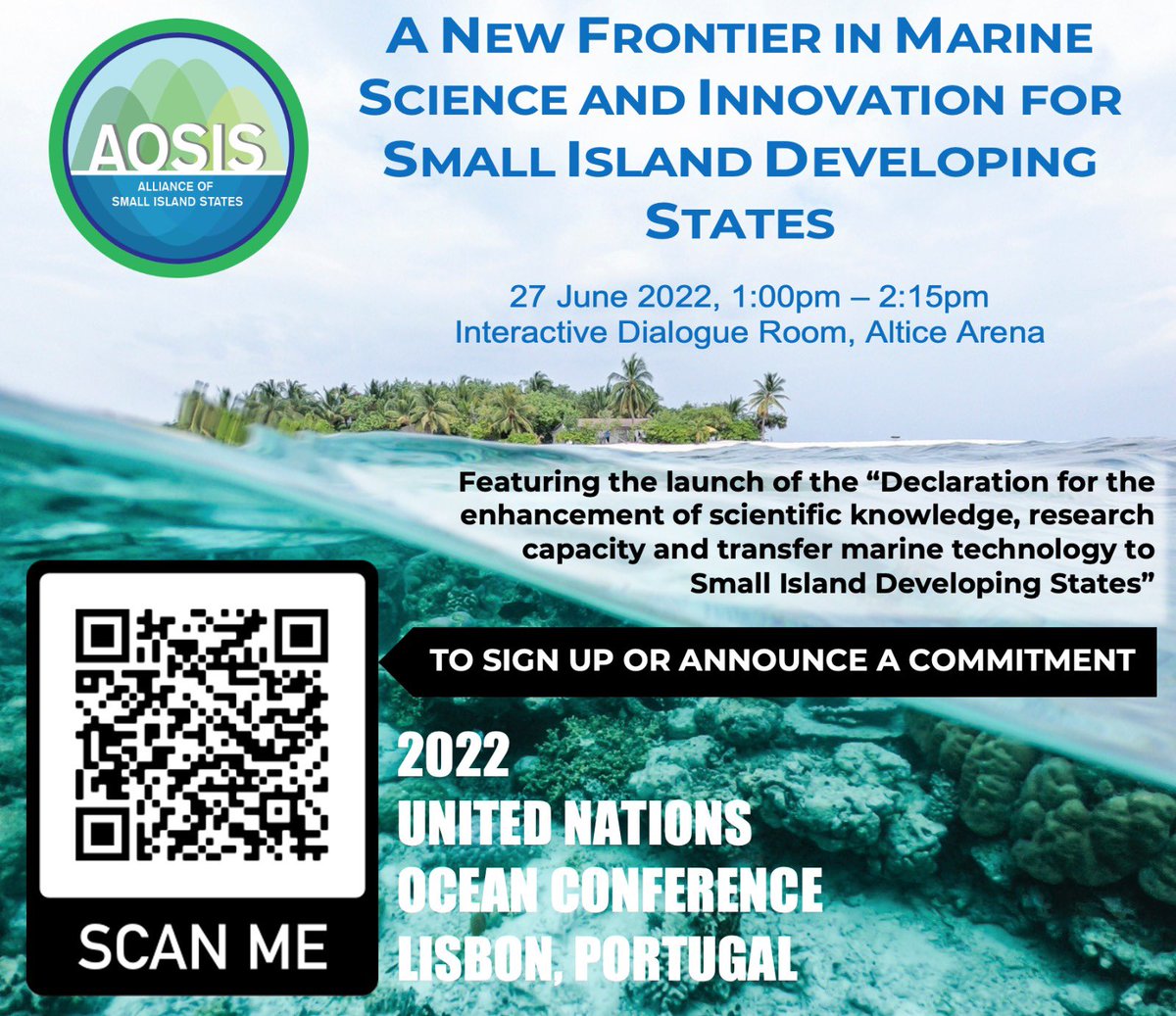 Ahead of the 2022 UN Ocean Conference, @AOSISChair Member States have identified the overarching practical challenges, and potential solutions for enhancing partnerships for marine science #SIDSLead Sign the declaration or announce a commitment here ⬇️ aosis.org/events/marine-…