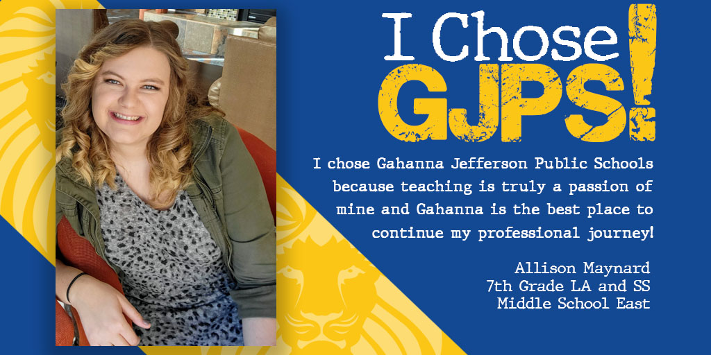 GahannaJeffersn's tweet photo. Let's give a LION HELLO to Allison Maynard who will join the MSE team this fall! 👋🏻👋🏽👋🏿

Allison chose GJPS "because teaching is truly a passion of mine and Gahanna is the best place to continue my professional journey!"

We think so too! Welcome aboard! 

#theGJPSway #IChoseGJPS https://t.co/12yHa2GunS