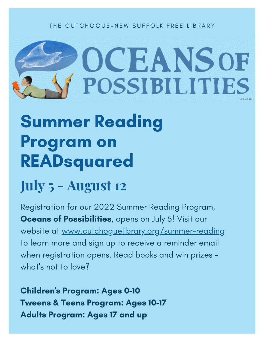 cnsflibrary's tweet photo. Our Summer Reading Program, Oceans of Possibilities, is coming quickly! Registration opens on the first day, Tuesday, July 5th! 🐋🐟📚

Sign up for a registration email reminder here: https://t.co/RkzAKvLgiU https://t.co/1XP1MjjqUe