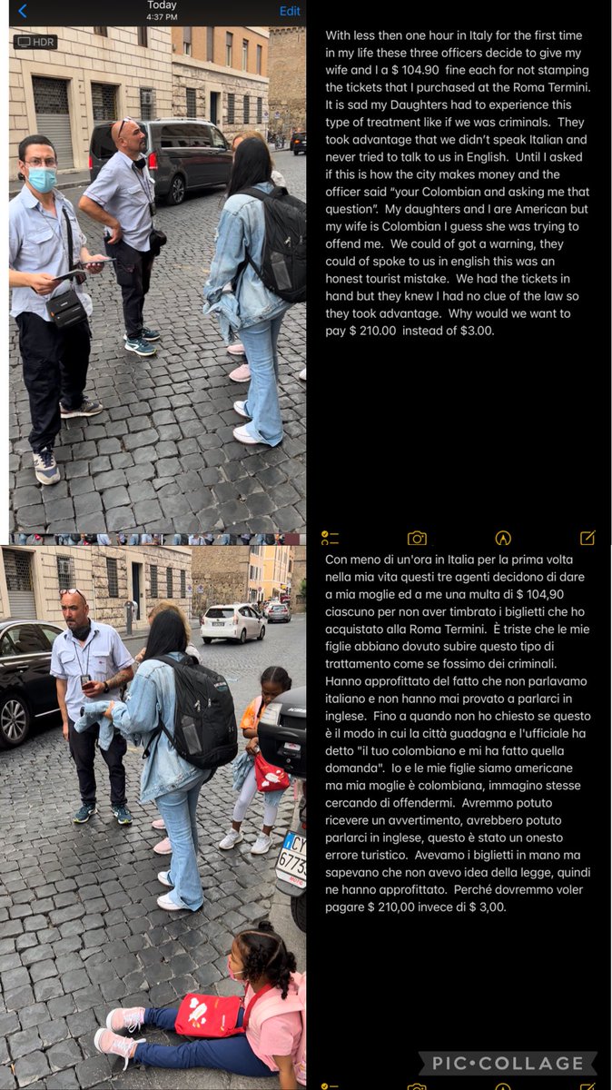 mbr4__'s tweet photo. @Roma @AmbasciataUSA @ataccama @Turismoromaweb 
This incident occur today in less than an hour of my arrival to Roma. I wasn’t going do this but it wouldn’t be fair to the other tourist. It’s a shame that my first experience in Italy was like this. My Italian friends are sadden. https://t.co/Yb2o9nq7l9