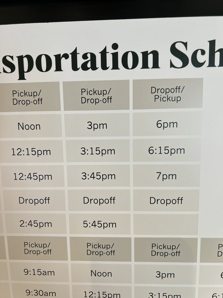 EricWienerANJax's tweet photo. @IRE_NICAR is there going to be a panel on deciphering the shuttle bus schedule? Thinking I missed the “almost an hour before registration” shuttle and the 6pm one is one way back to hotels? https://t.co/HHRBwgy6Wl
