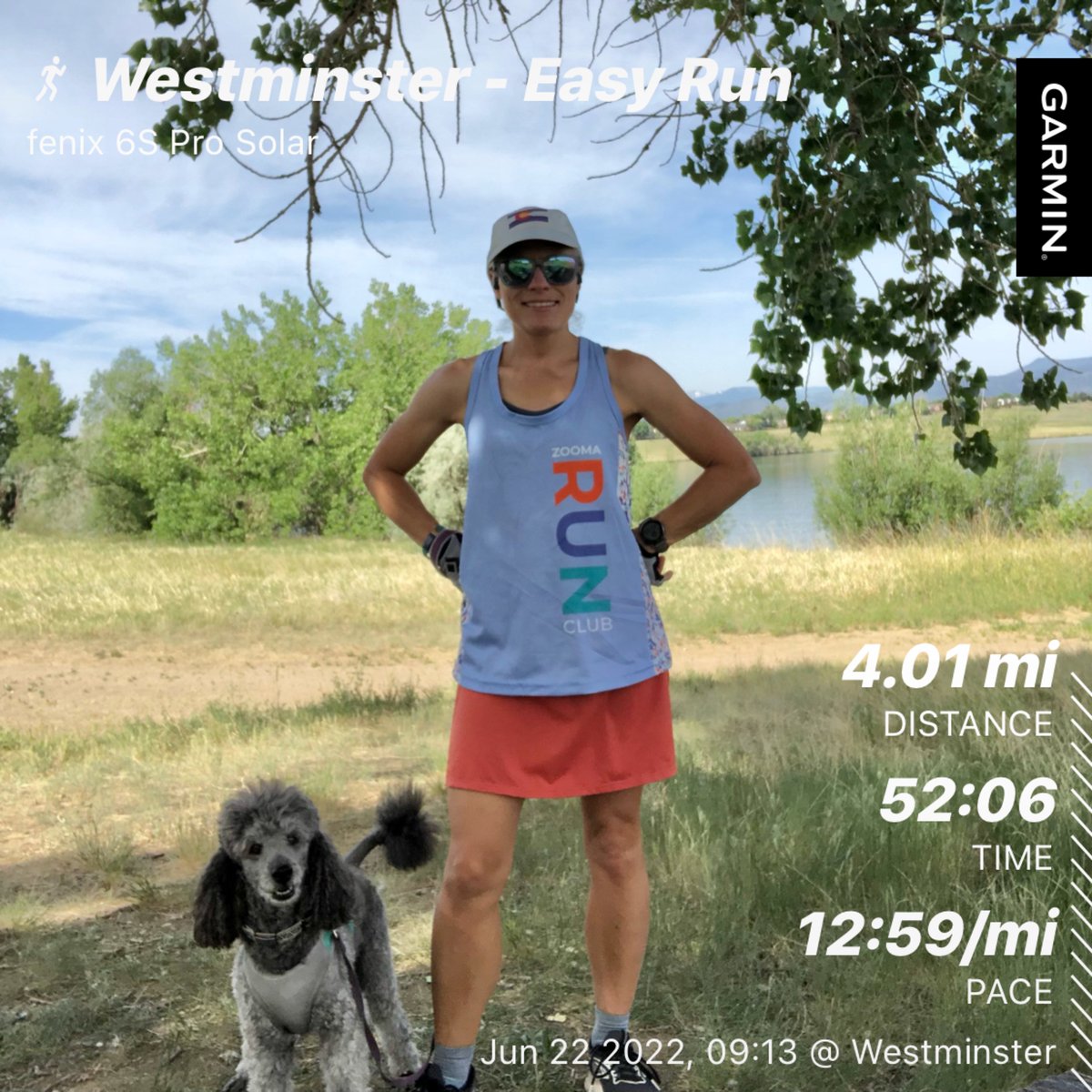 Realrellim's tweet photo. Today's run doubled as my #ZoomaRunClub Summer Solstice 5K as I prepare to run up the mountain in the background (Mt. Evans) on Sunday. @ZOOMArun #skirtsports #zoomarun #leagueofgarmin #running #trailrunning #coloradorunning #runningpoodle #runstreak day 1358 #RWrunstreak https://t.co/mouwxJvjFB