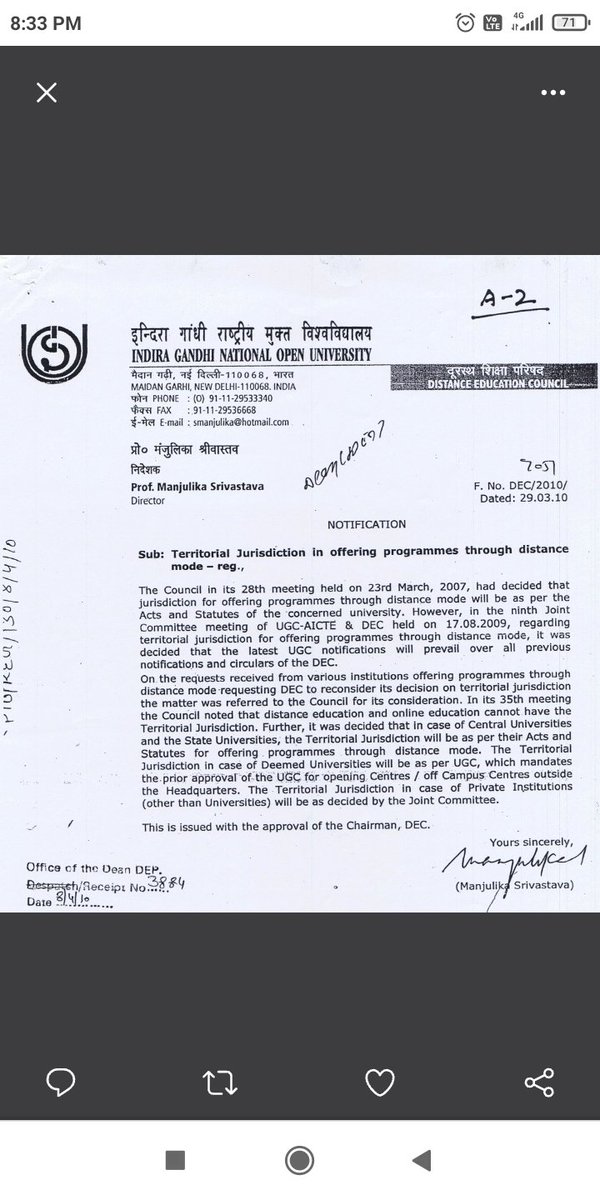 A.sarkar (@asarkar75798298) on Twitter photo <a href="/Ratnaprabha_IAS/">Ratnaprabha</a> <a href="/UmeshAK73259552/">Umesh AK</a> <a href="/Fahadal06336601/">Fahad ali</a> <a href="/Pe3hu1/">Nishu Rajvanshi</a> <a href="/RajnishDograa/">Rajnish Dogra</a> Thank you madam actually from 2007 to 2012 dec territorial jurisdiction rule was according to University act and statuse,and Dec chairman declared that distance education and online education can't have territorial jurisdiction in the present of ugc secretary,so please solve ths <a href="/Ratnaprabha_IAS/">Ratnaprabha</a> <a href="/UmeshAK73259552/">Umesh AK</a> <a href="/Fahadal06336601/">Fahad ali</a> <a href="/Pe3hu1/">Nishu Rajvanshi</a> <a href="/RajnishDograa/">Rajnish Dogra</a> Thank you madam actually from 2007 to 2012 dec territorial jurisdiction rule was according to University act and statuse,and Dec chairman declared that distance education and online education can't have territorial jurisdiction in the present of ugc secretary,so please solve ths