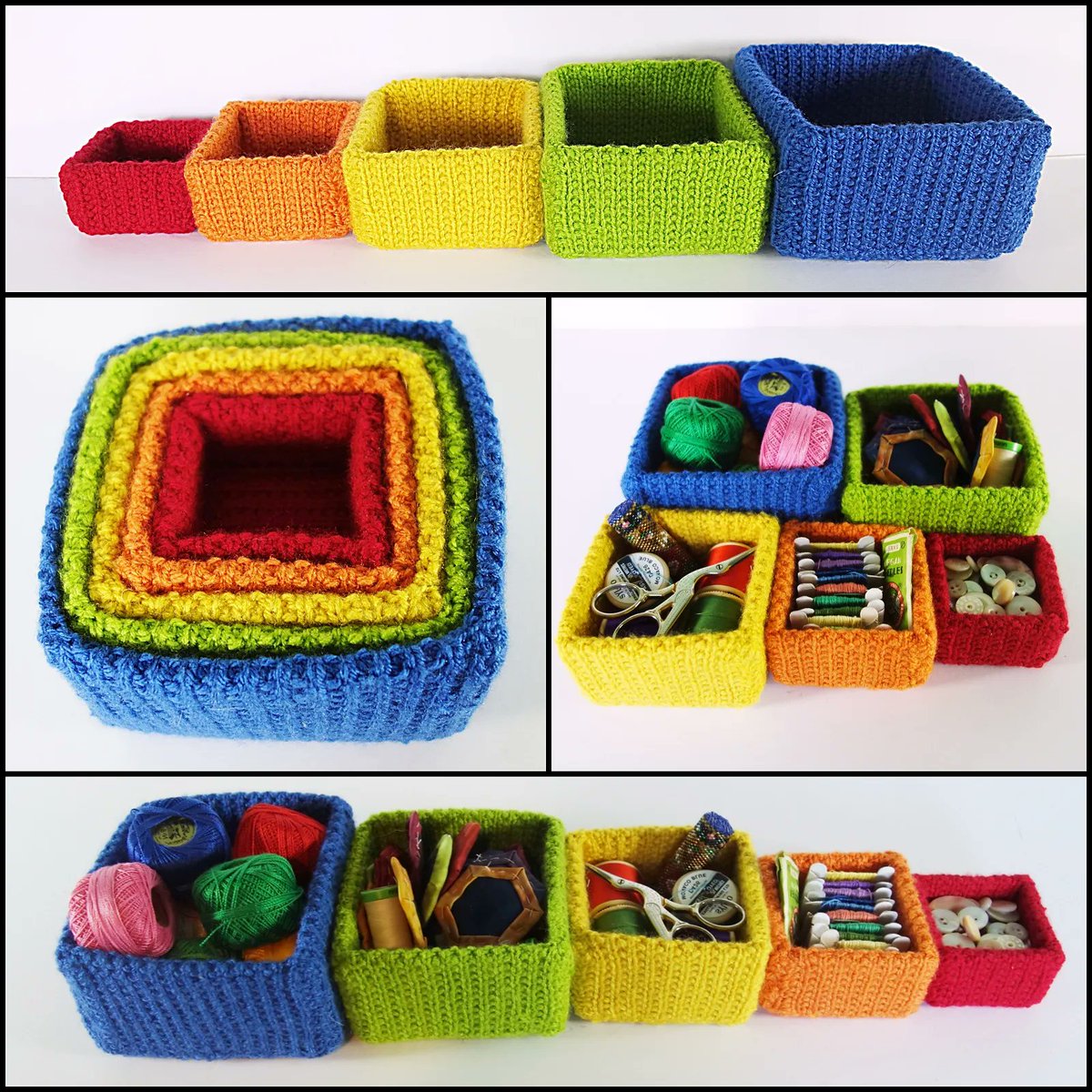 Free Pattern! Knit a Set of Square Nesting Boxes, Designed by Frankie Brown: 👉 buff.ly/3qg5M2n #knitting #handmade #diy #freepattern
