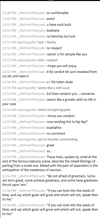 Never before seen rageposting Shakespeare in MTGO chat