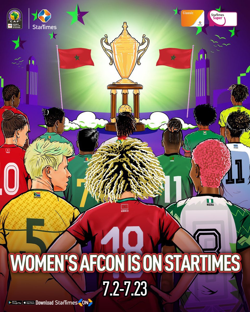 StarTimes_Ng's tweet image. The Total Women's Africa Cup of Nations will hold from July 2 - July 23 and will show on StarTimes!
Defending Champions - The Super Falcons of Nigeria alongside 11 other teams will battle to be Queens in Morocco 2022.
Catch all the action on #StarTimesSports
#AWCON #AFCONWomen