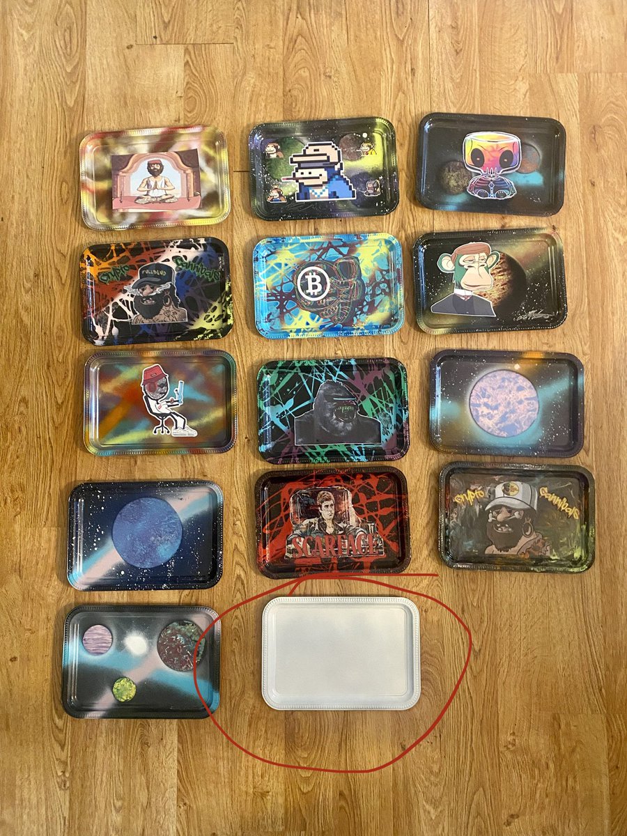 OutThereArtNFT's tweet photo. Grab a custom painted tray with your favorite NFT.
Can also add custom QR Codes.
Order today in my new Etsy store!
https://t.co/7CAImhom74
#nfts #nft #nftmerc #merchandise #rollingtray #tray #custom #customtray #NFTCommunity #blockchain https://t.co/QBCQNMau9h