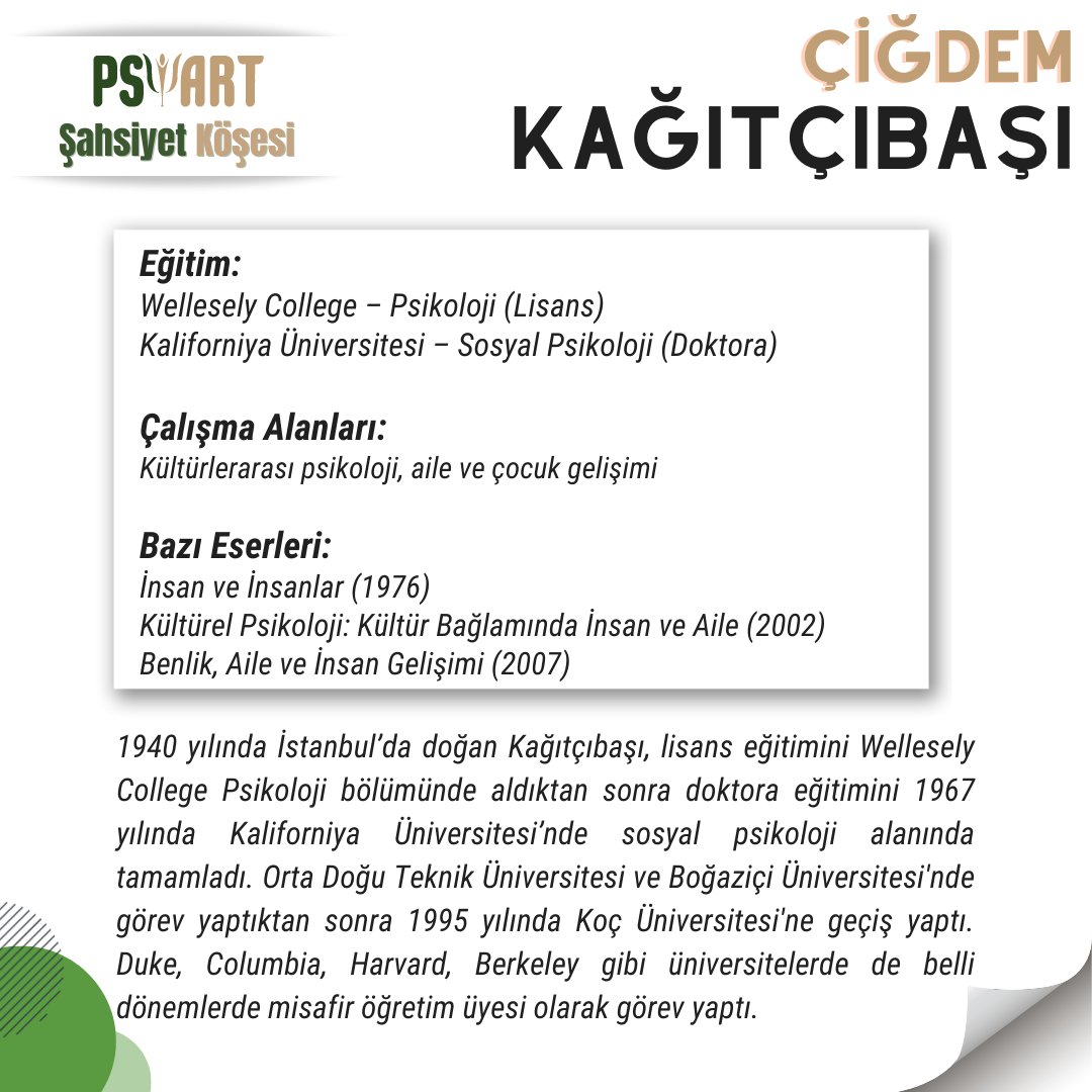 psiartorg's tweet photo. Şahsiyet Köşesi'nde değerli hocamız "Çiğdem KAĞITÇIBAŞI" https://t.co/w1RzbwSMn1
