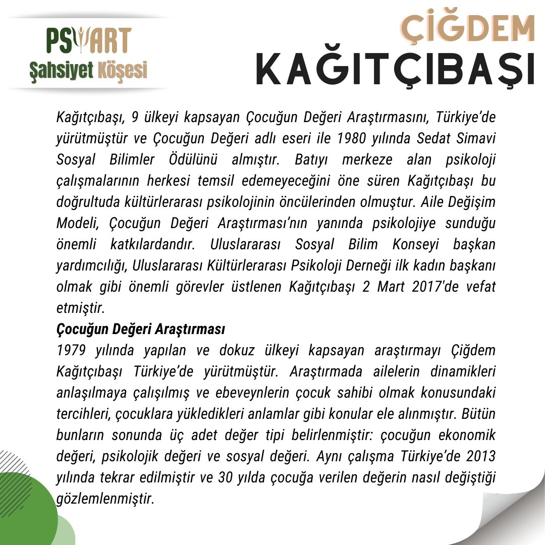 psiartorg's tweet photo. Şahsiyet Köşesi'nde değerli hocamız "Çiğdem KAĞITÇIBAŞI" https://t.co/w1RzbwSMn1