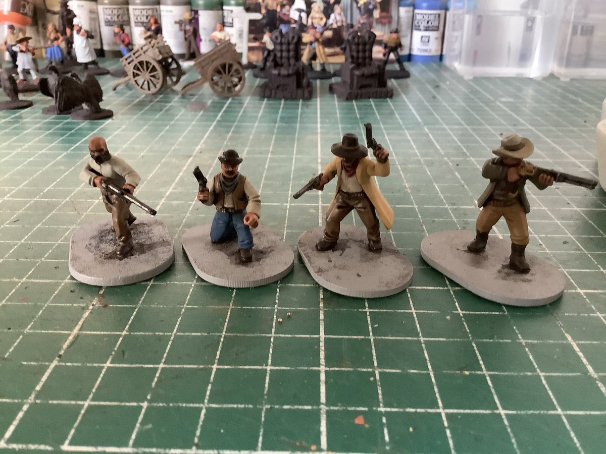 RMZHBC's tweet photo. Even more #OldWest #WIPWednesday on the board this week โฆ but I did manage to finish the four cowboys (apart from basing) from @GEGHQ ready for more #DMH #DeadMansHand and #FFoL https://t.co/j5Vsy3Nwmi