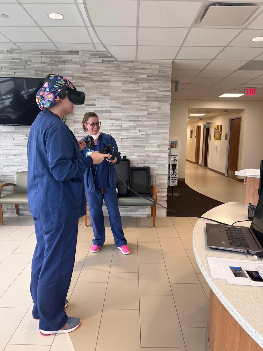 angelarobert's tweet photo. Our #TravellingVR was at Sarah Bush Lincoln Health Center. Kacie Richey M.S.N., B.S.N., B.S., R.N.,CSSM,CNOR Surgery Center Director, Surgery and Procedural Services and her team experienced #PeriopSimVR. They enjoyed the experience, learning about #VirtualSim . https://t.co/fZPd8jRpqd