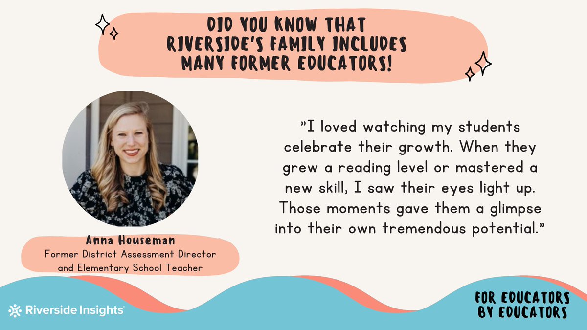 1BillionLives's tweet image. The Riverside family is full of former educators just like you! To hear from educators like Anna, check out our “For Educators by Educators” webinar series here: riversideinsights.info/3Ol72Me 

Share your favorite education story with the hashtag #foreducatorsbyeducators and tag us!