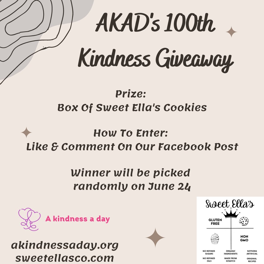 AKindnessADay1's tweet photo. We are giving away a box of cookies from Sweet Ella’s Desserts! A local healthy bakery! https://t.co/im3Zyzp8wK
All you have to do is like and comment on our Facebook post to be entered into the giveaway!
#100ActsOfKindness #TheSweetEllasStandard #KindnessMatters #PuebloProud https://t.co/jmARKMdTYd