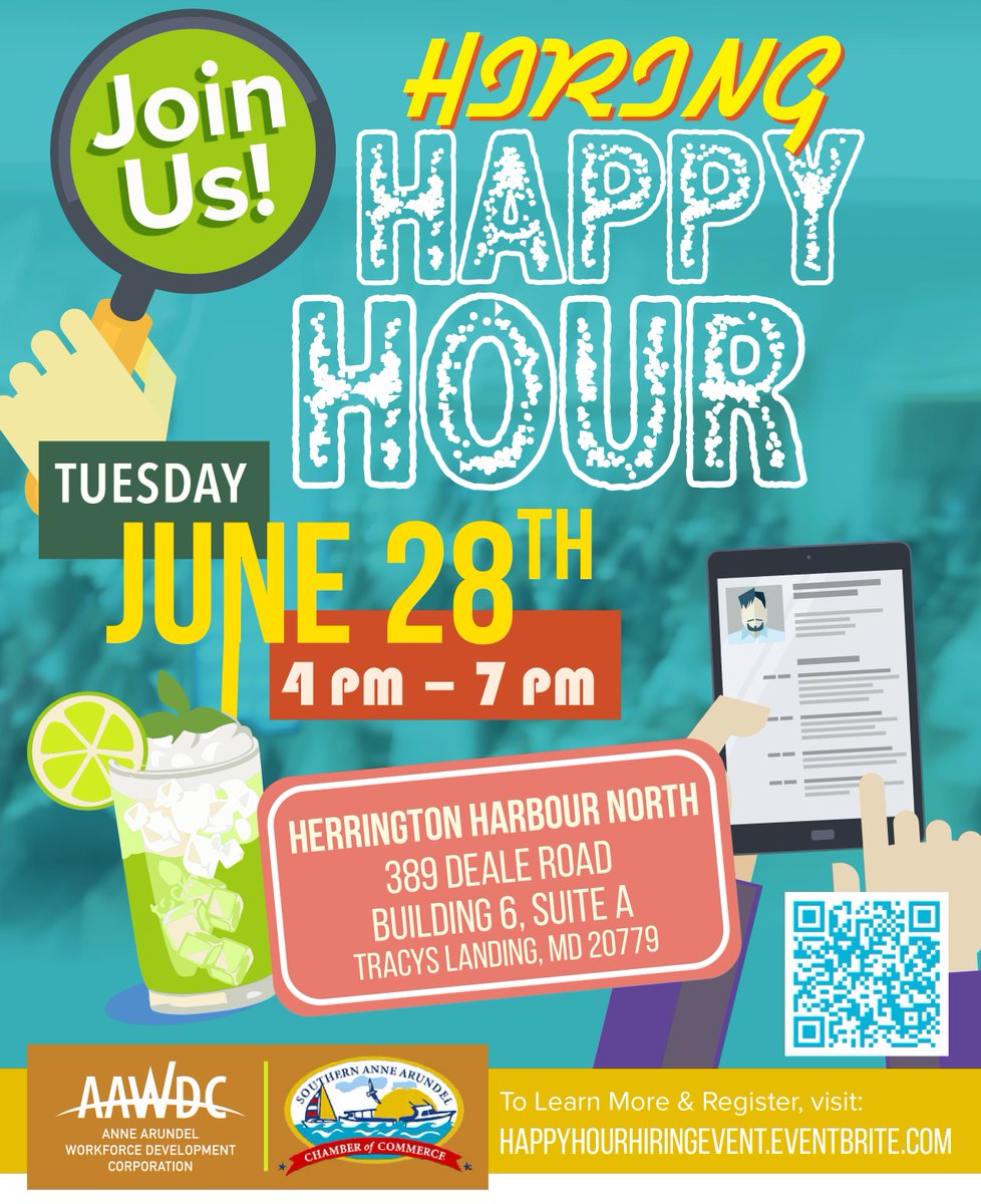 Are you looking for a new #jobopportunity? Southern Anne Arundel County Chamber of Commerce is putting on a #HappyHour #HiringEvent next Tuesday! Register by going to ow.ly/kiT650JCQW3