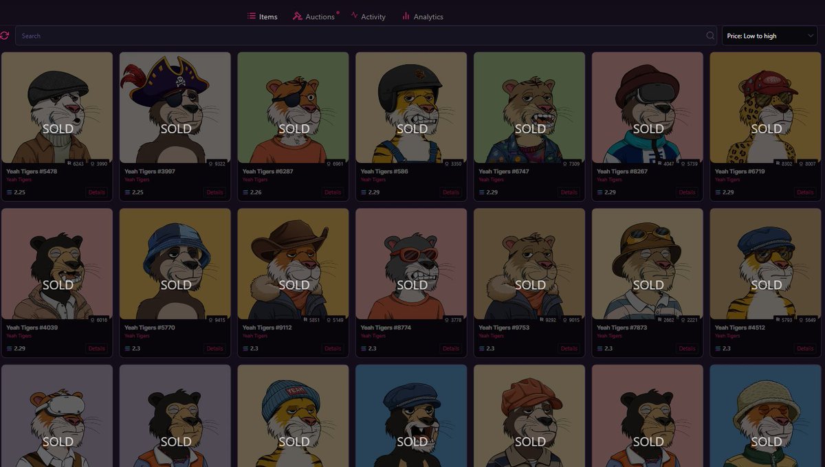 100+ sales in 10 minutes? 👀
<a href="/yeahtigers/">Yeah Tigers 🐅</a> might be up to something 
🐯
#Solana #NFTs #SOL #NFT #NFTCommunity