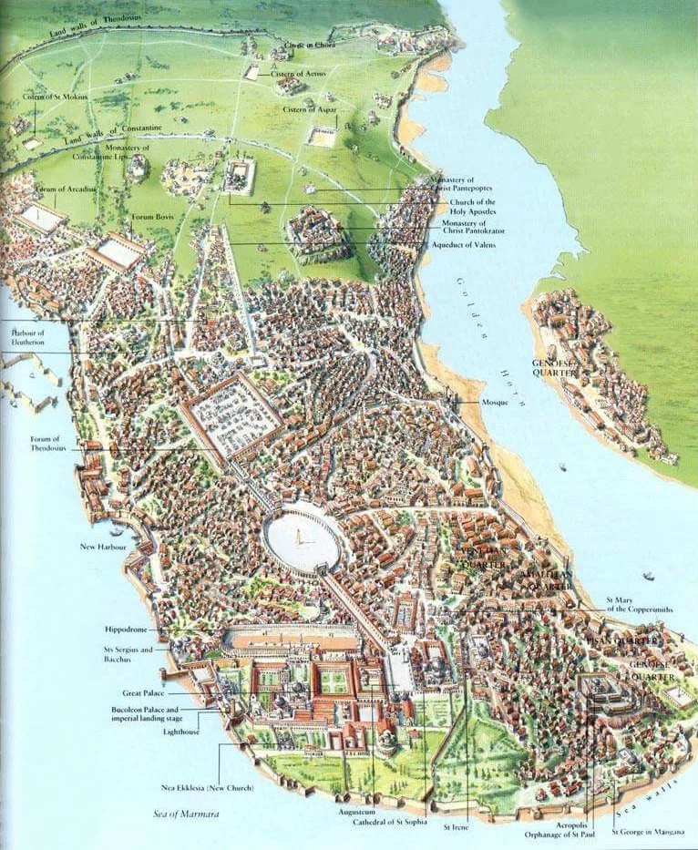 vintagemapstore's tweet photo. Constantinople in 1203, right before the Crusaders had laid siege on the Byzantine capital. https://t.co/hHaxRzu04g