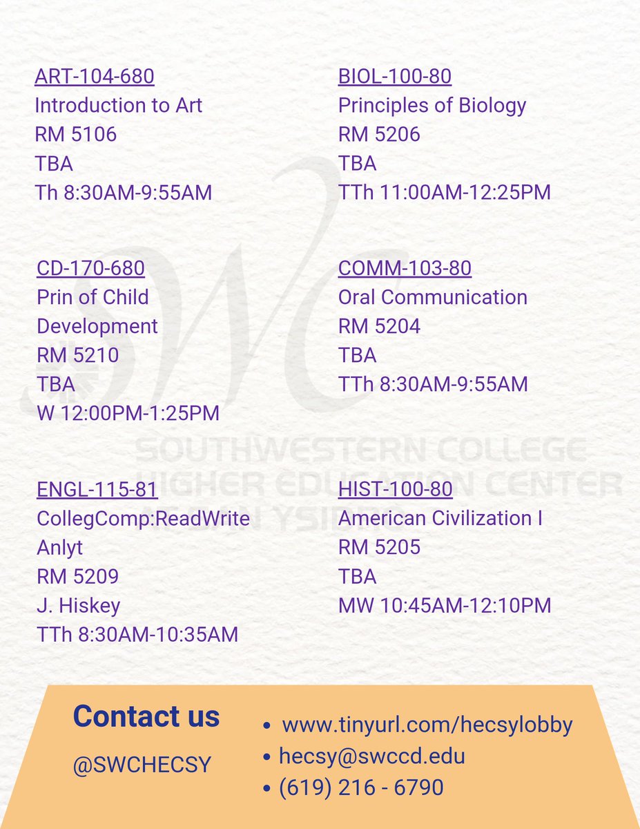 swc_hecsy's tweet photo. 𝘾𝙝𝙚𝙘𝙠 𝙞𝙩 𝙤𝙪𝙩!!!
We have a course for you at SWC HEC San Ysidro📚 https://t.co/DbmS7PLOKL