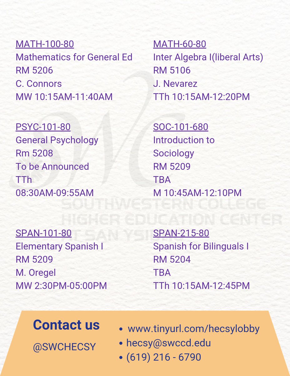 swc_hecsy's tweet photo. 𝘾𝙝𝙚𝙘𝙠 𝙞𝙩 𝙤𝙪𝙩!!!
We have a course for you at SWC HEC San Ysidro📚 https://t.co/DbmS7PLOKL