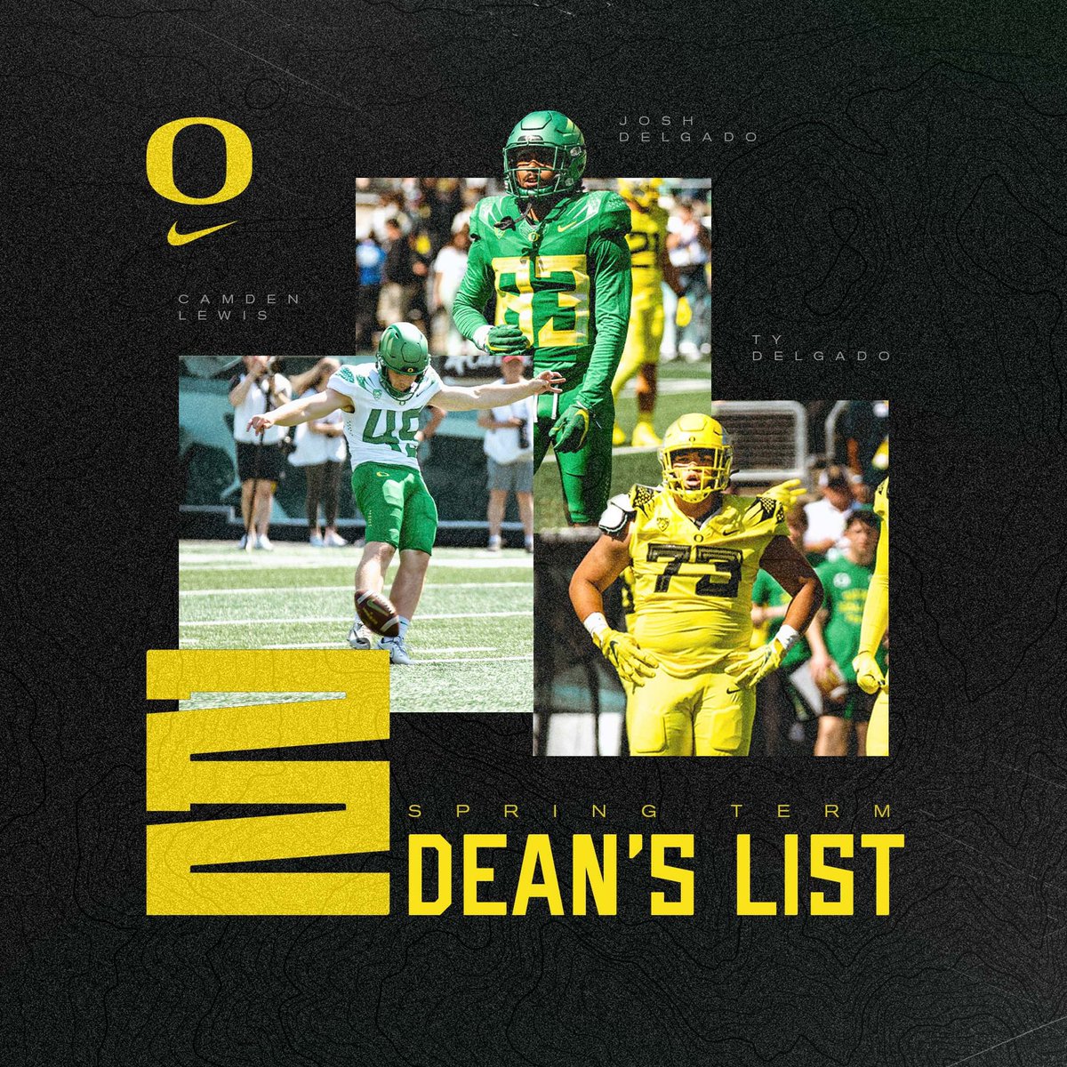 Congrats to <a href="/LewisCamden/">Camden Lewis</a>, @ThereGoChachi &amp; <a href="/TyDelgado54/">Ty Delgado</a> on making Spring Term Dean's List! 📚

#GoDucks