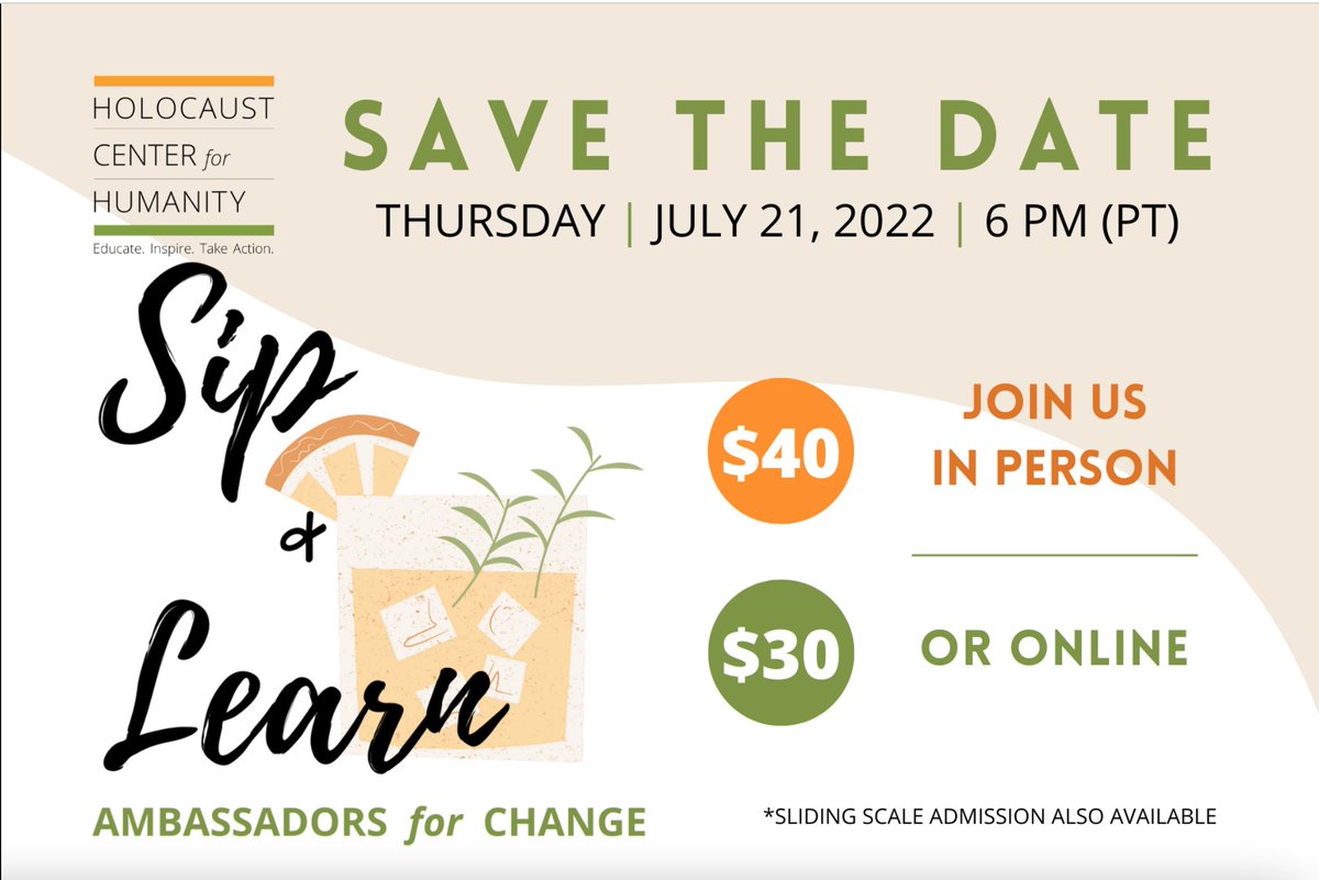 Join us for our summer Sip &amp; Learn! 🥂 🍷🍇 

Reserve your tickets today! 
holocaustcenterseattle.org/programs-event…