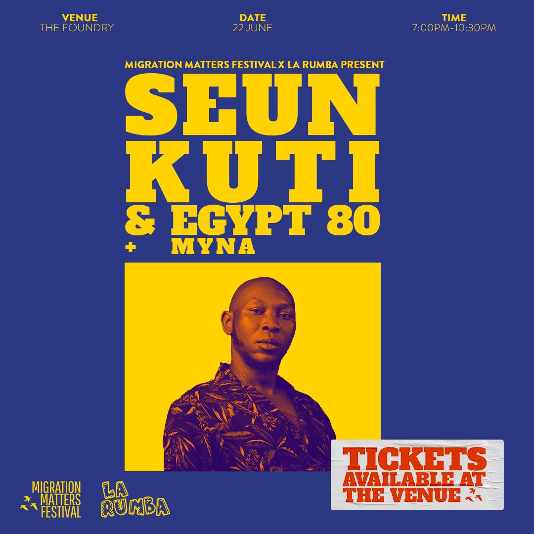 MigMatFest's tweet photo. ON THE DOOR 🚪
We still have some last minute walk in tickets available for our Seun Kuti & Egypt 80 gig tonight, just pop in to The Foundry to sort.
#MigMatFest https://t.co/w2hpdtQY9b