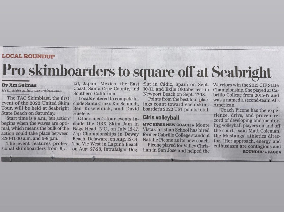 Good luck to one of our Account Managers <a href="/DavidHayflee/">David Haefele</a> at this weekend's 8th annual TAC Skim Blast. Congratulations on your hard work in helping to organize the event, too! 🏄

More about the event <a href="/scsentinel/">Santa Cruz Sentinel</a> : 
santacruzsentinel.com/2022/06/21/pro…