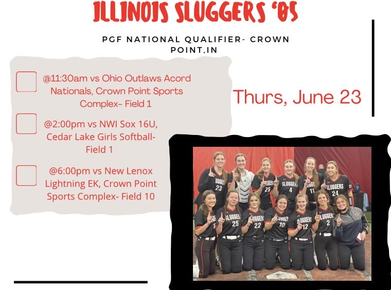 👀 This weekend we are playing the PGF National Qualifier #2 in Crown Point, IN. Coaches, check out our games on Thursday, June 23rd!!! 👀