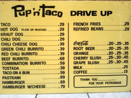 I've heard of Taco Tuesday, but any day is a good day for a taco. Or a hot dog.  #lunch #pupntaco #hotdog #fastfood #vintage #taco #drivethru #memories #childhood #burrito