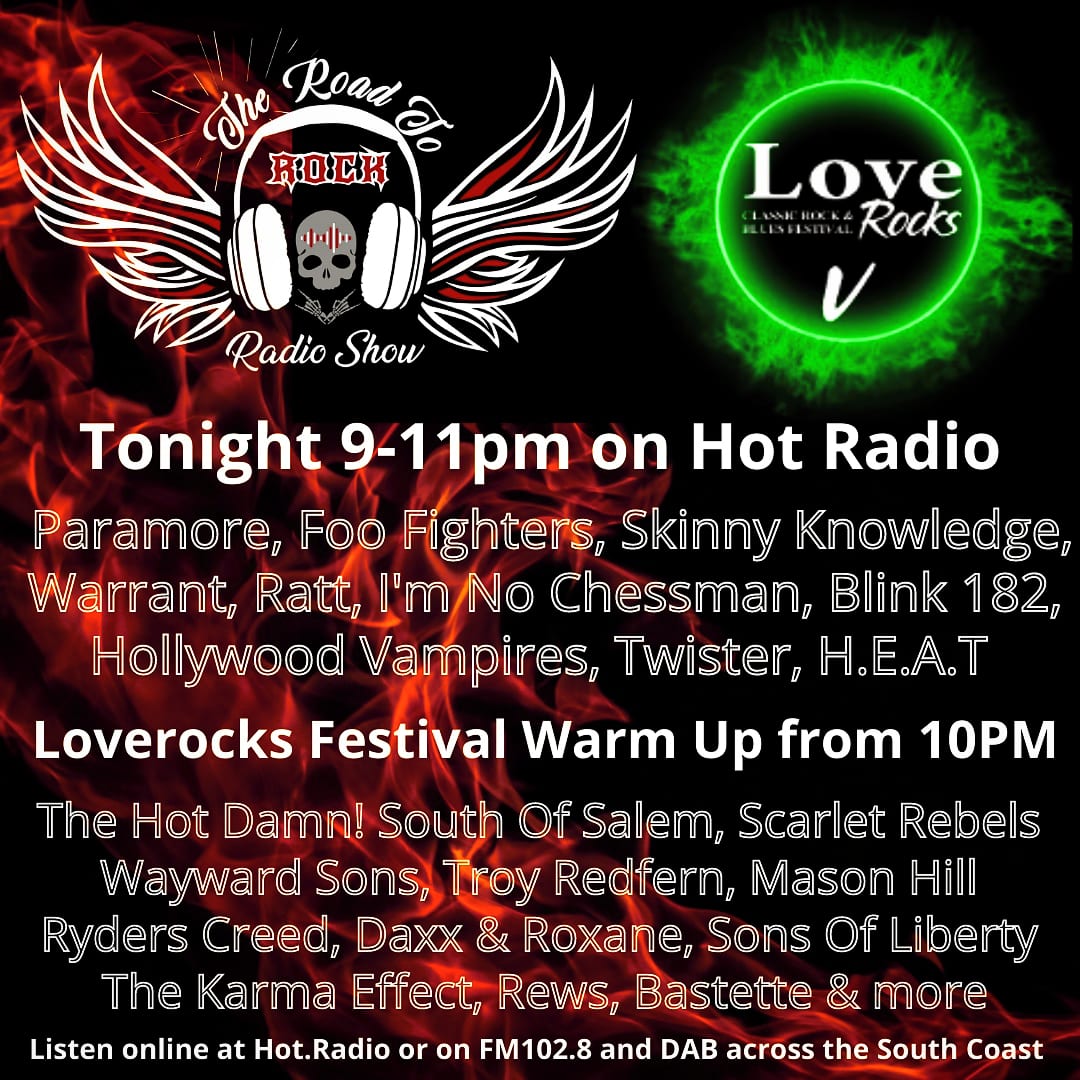 TheRoadToRock's tweet photo. Tonight on The Road To Rock there's new music from @officialtwister, @daxxroxane, @heatsweden

Bournemouth bands @southofsalemofficial, @skinnyknowledgeofficial and @imnochessman play

PLUS its the @loverocksfest
Warm up! 
9pm BST on @wearehotradio
https://t.co/M7HWKQnzwT https://t.co/sfkfxWHCBU