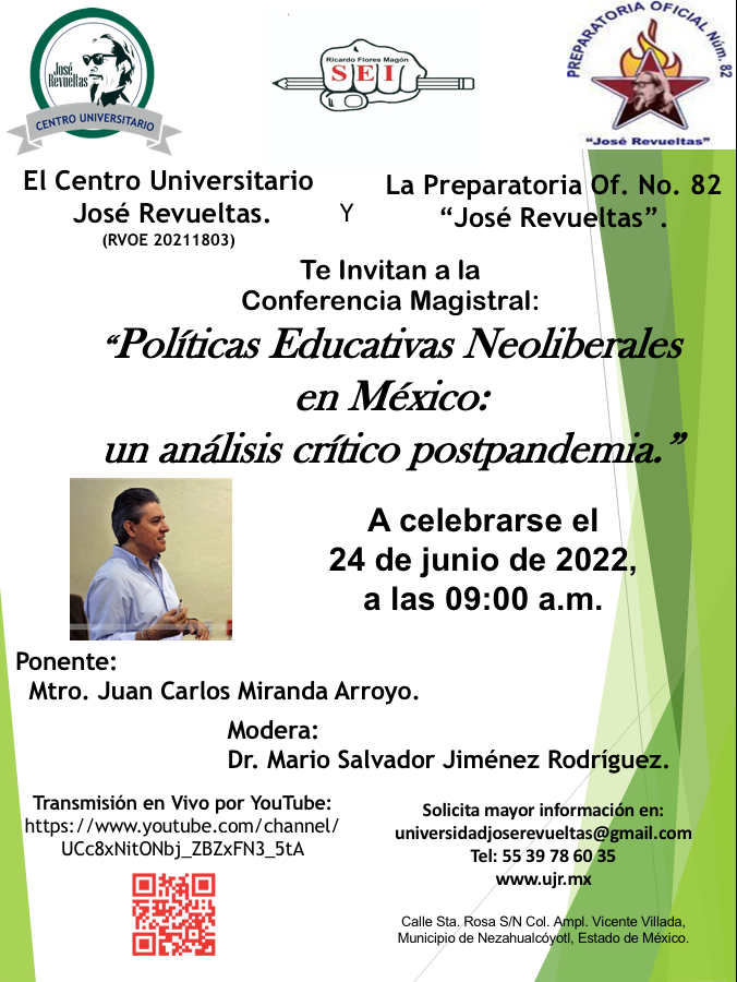 chavitaprepa82's tweet photo. Aquí pueden seguir la transmisión en vivo por #YouTube
la conferencia que impartirá el Mtro. Juan Carlos Miranda Arroyo @jcma23 el próximo 24/06/22 a las 9:00 a.m. en el Centro Universitario José Revueltas @UniversidadJos1 #CUJR #SEI #EPO82 #NEZA #EDOMÉX #México https://t.co/C4kWzSVhv7