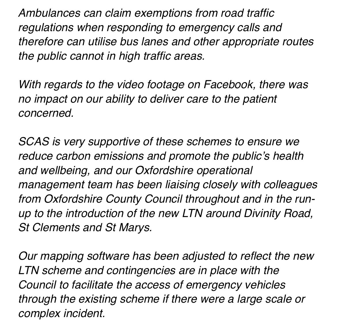Ambulances and Low Traffic Neighbourhoods - after a video showing an ambulance appearing to get lost around LTNs in Oxford last week we asked SCAS about it. So in case you missed it on <a href="/BBCOxford/">BBC Oxfordshire</a> (as there’s more discussion on here about this tonight) this what they said: