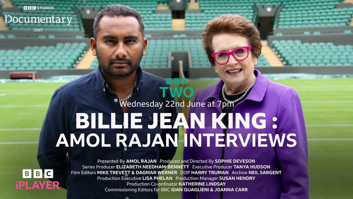 amolrajan's tweet photo. This is on your telly box, on @BBCTwo/@BBCiPlayer 

✅Tennis icon - 39 Grand Slams
✅LGBT, women’s rights, equality icon

Describes why life was hell in 1970s; how her sexuality, an affair, and abortion revealed against her will; and really engages with her opponents today. https://t.co/bR441sEEeE