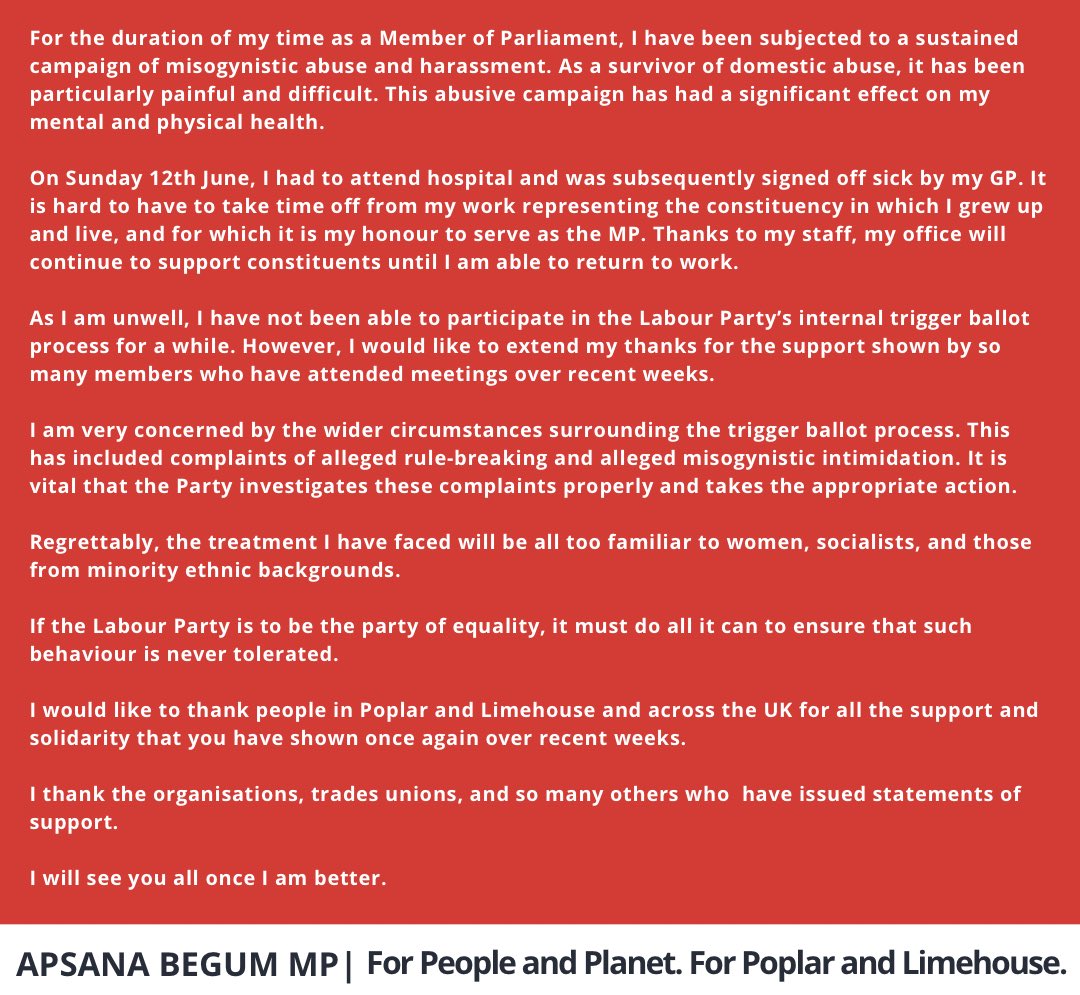 ApsanaBegumMP's tweet image. A statement: