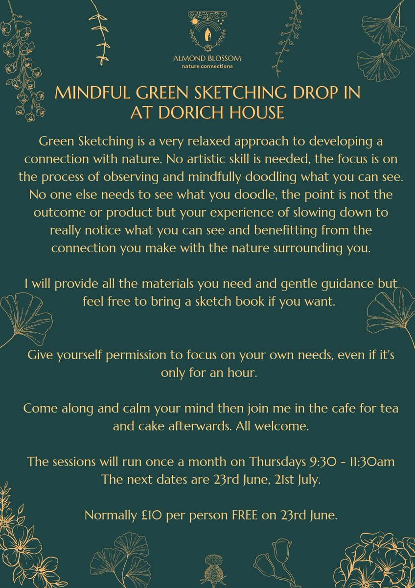 Come and join me at Dorich House Museum tomorrow for some #greensketching it's totally free and brilliant for your mental health.