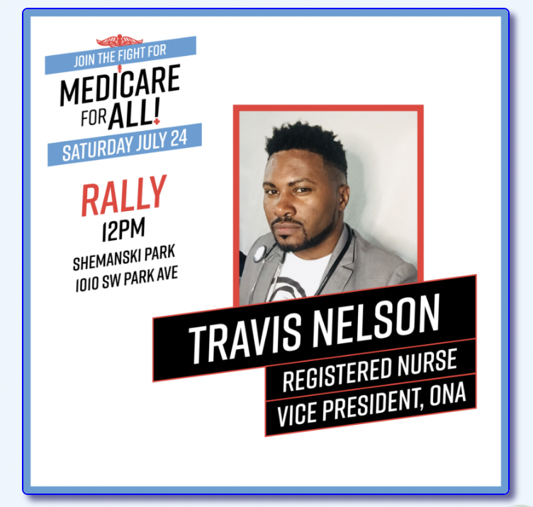 NFSP_Oregon's tweet photo. July 24 Rally for Medicare for All
#SinglePayer #medicare4all #Oregon #Nurses #NursesForSinglePayer #NFSP #HumanRights @IamTravisNelson https://t.co/z5UKFmzWWy
