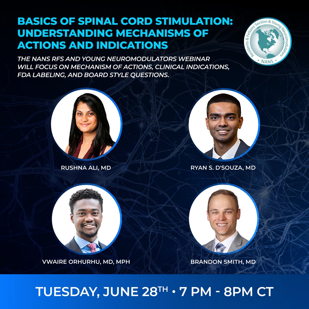 Interested in pearls on #neuromodulation? Want to review questions for #pain boards? Consider registering for this upcoming webinar! Content geared toward trainees but open to everyone! register.gotowebinar.com/register/83069… @JuliePilitsis @SMoeschlerMD @RushnaAli6 @VwaireO @Dr_Ankur_Patel