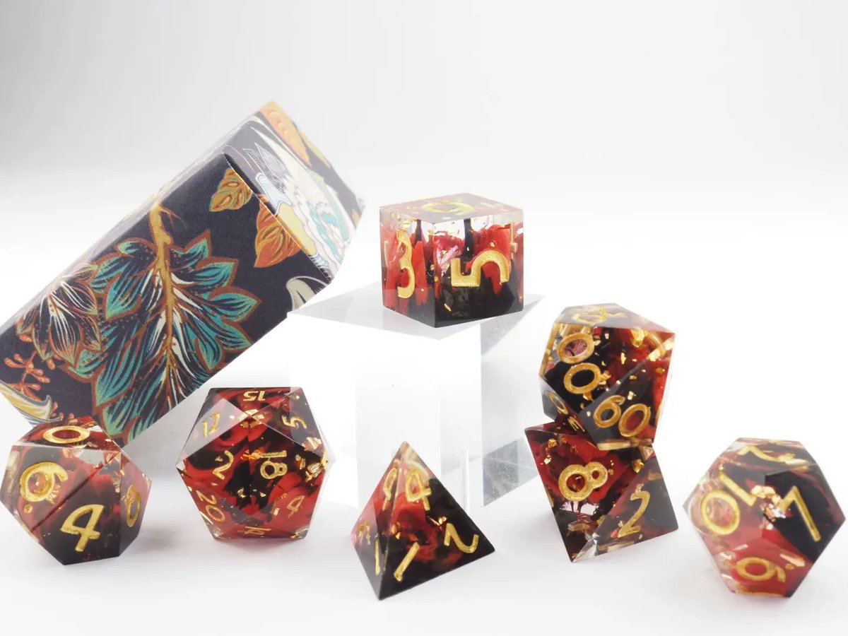CatInTheDiceBag's tweet photo. Here are the #Prince of the #underwold #diceset. Its designed after #Zagreus from the #game "#Hades". It has some combination of red and black pigment paste and some #gold foil flakes.
(Ad)
#dice #handmadedice #dnd #dnd5e #rpg #epoxy #resin #ttrpg #würfel #d20 https://t.co/Csv9rGSqGw