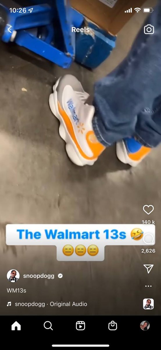 <a href="/SnoopDogg/">Snoop Dogg</a> just saw those Walmart 13's on your insta...those look sick...help us beat <a href="/stevewilldoit/">Steve Will Do It</a> and <a href="/SHAQ/">SHAQ</a>'s record. We can buy people a lot of those sick shoes when <a href="/WhalmartCoin/">Whalmart 🔆</a> spends $250,000 at <a href="/Walmart/">Walmart</a> breaking the world record.