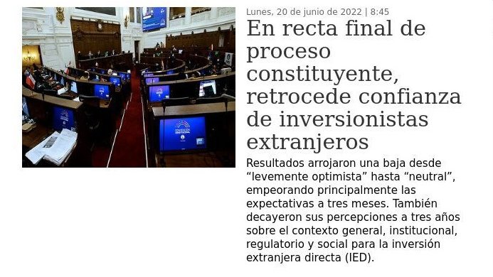 negociosUDD's tweet photo. 🔴En @ElMercurio_cl "En recta final de proceso constituyente, retrocede confianza de inversionistas extranjeros", según Índice de Confianza del Inversionista Extranjero en Chile, elaborado por @CEEN_UDD y las Cámaras de Comercio en Chile de 10 países. 

➡️https://t.co/2sJyOfEhCI https://t.co/ZAuplXx9xi
