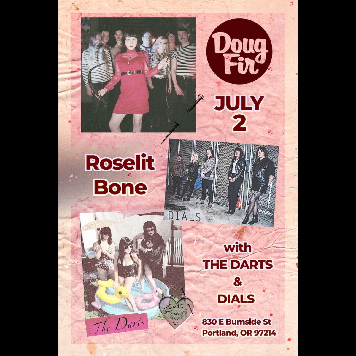 thedartsUS's tweet photo. Portland!! We love Doug Fir Lounge, we love Roselit Bone, we love DIALS band, and we love YOU! It’s a freaking love fest on JULY 2 come hang w us ❤️🦇❤️ #thedartsus #lovetsunamitour2022 #portlandmusic #roselitbone #dougfirlounge #alternativetentaclesrecords https://t.co/J4zCjD9PJ8