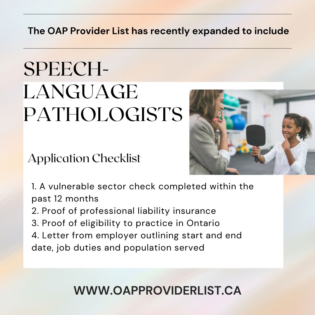 AutismONT's tweet image. #SpeechLanguagePathologists who have experience working with autistic children &amp;amp; youth can now join the OAP Provider List, a free online resource for Ontario families to search for clinical services providers. Apply here: oapproviderlist.ca #AutismOntario #SpeechTherapy