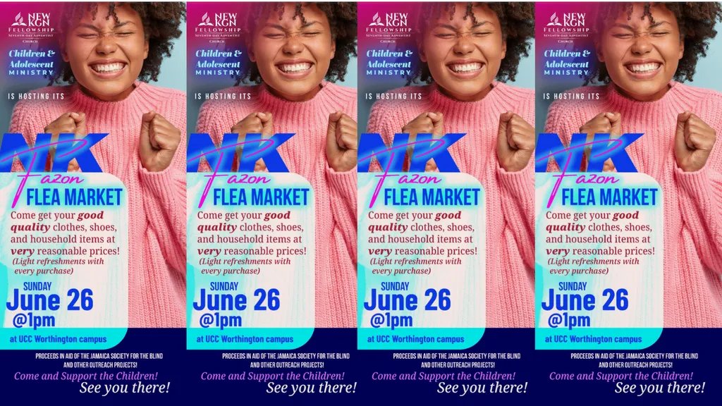 newkingstonsda's tweet photo. Come shop at the @newkingstonsda in our #fleamarket on Sunday, June 26, at 1 pm.

Help our #children and #teens support the Jamaica Society for the Blind.

#charityevent #fun #shopping https://t.co/BsaRR7vnsL