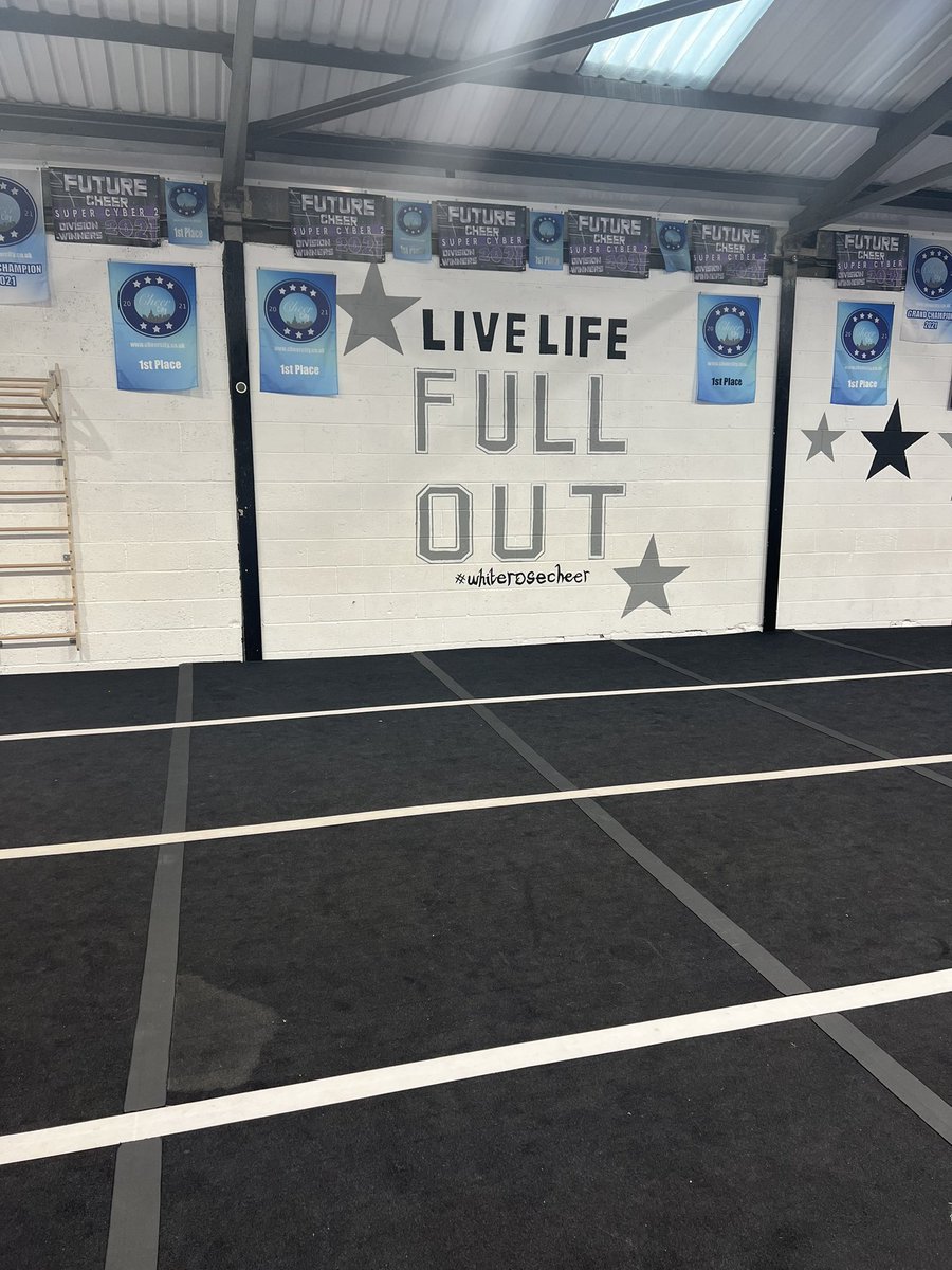 Sorry for more cheer spam, but I’ve snuck in to watch part of the session tonight, One of the senior teams is training and there is a stunt group practicing. One of the mums is at her first class too! I love the motto on the wall. What a mantra to live by 🎀