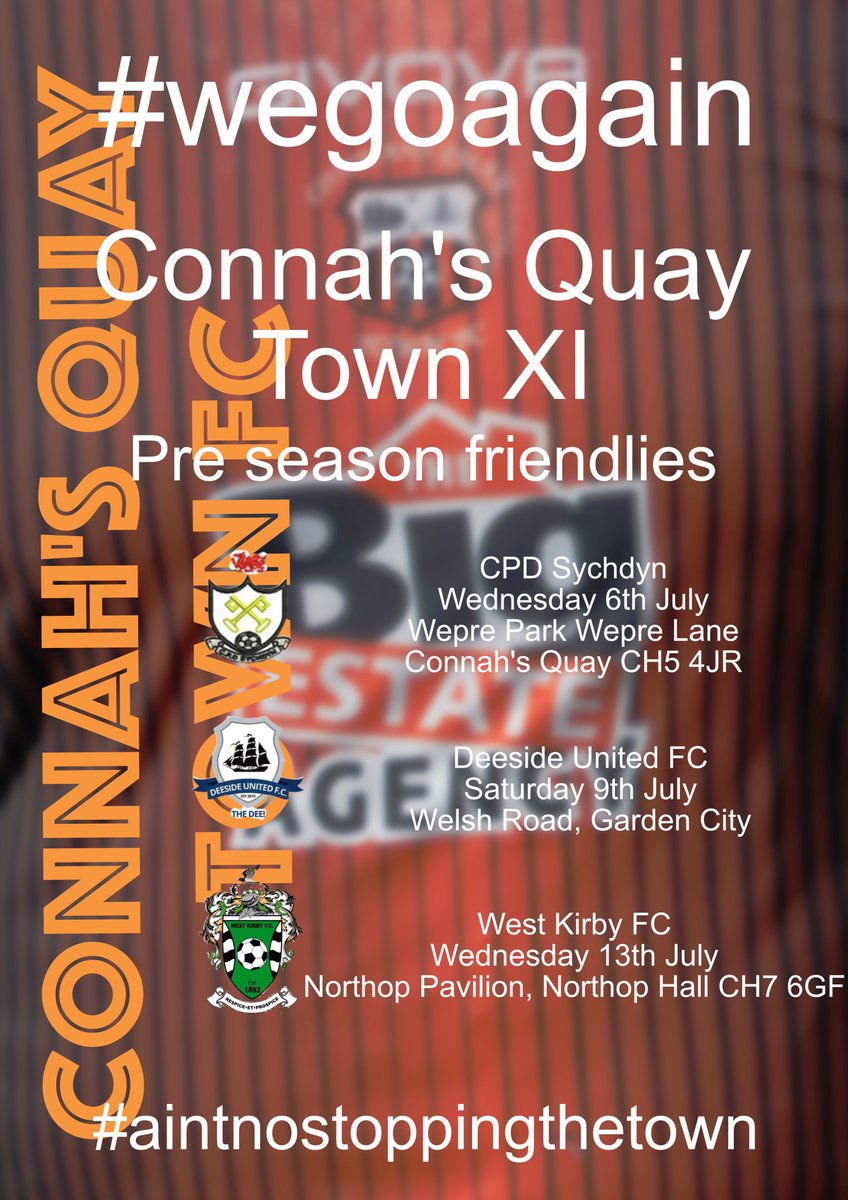 #wegoagain As part of Connah's Quay Town FC development introducing Connah's Quay Town XI. Pre-season is literally  just around the corner. Come and support your local teams as we grow and develop local players.
#aintnostoppingthetown