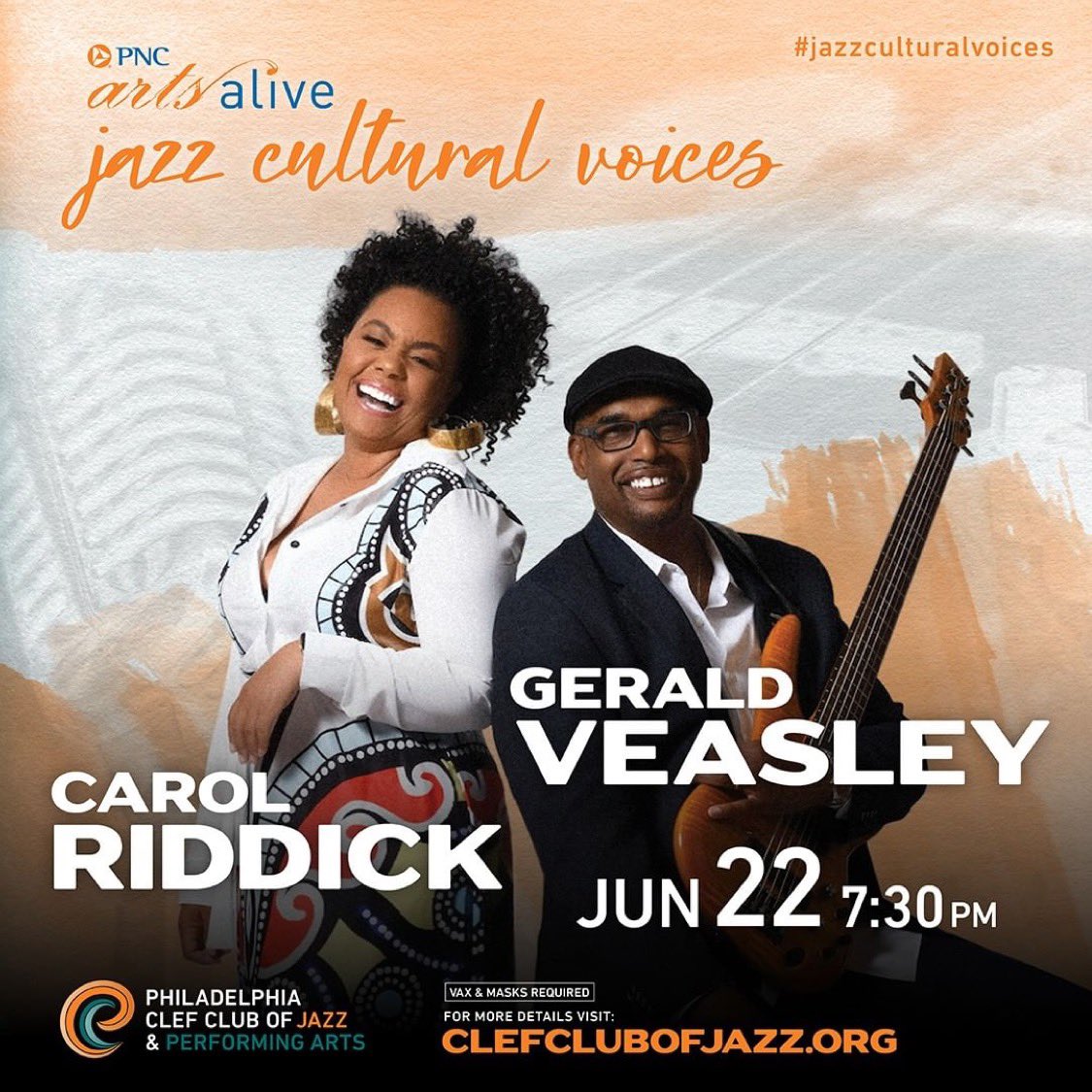 Carol Riddick and Gerald Veasley hit the stage tonight at @ClubClef . For tickets and info, visit clefclubofjazz.org.